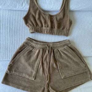 Zara Terry Cloth Set in Brown. Top size small. Bottom size small.